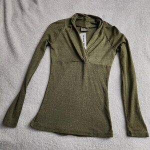 green shawl collar long sleeve babydoll empire waist blouse